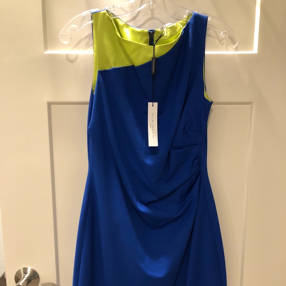 NWT Elie Tahari Chartreuse and Royal Dress Sz 4